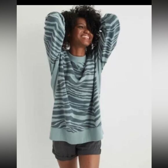 AERIE offline American Eagle oversized sweatshirt top shirt zebra green gray S M - Picture 2 of 4